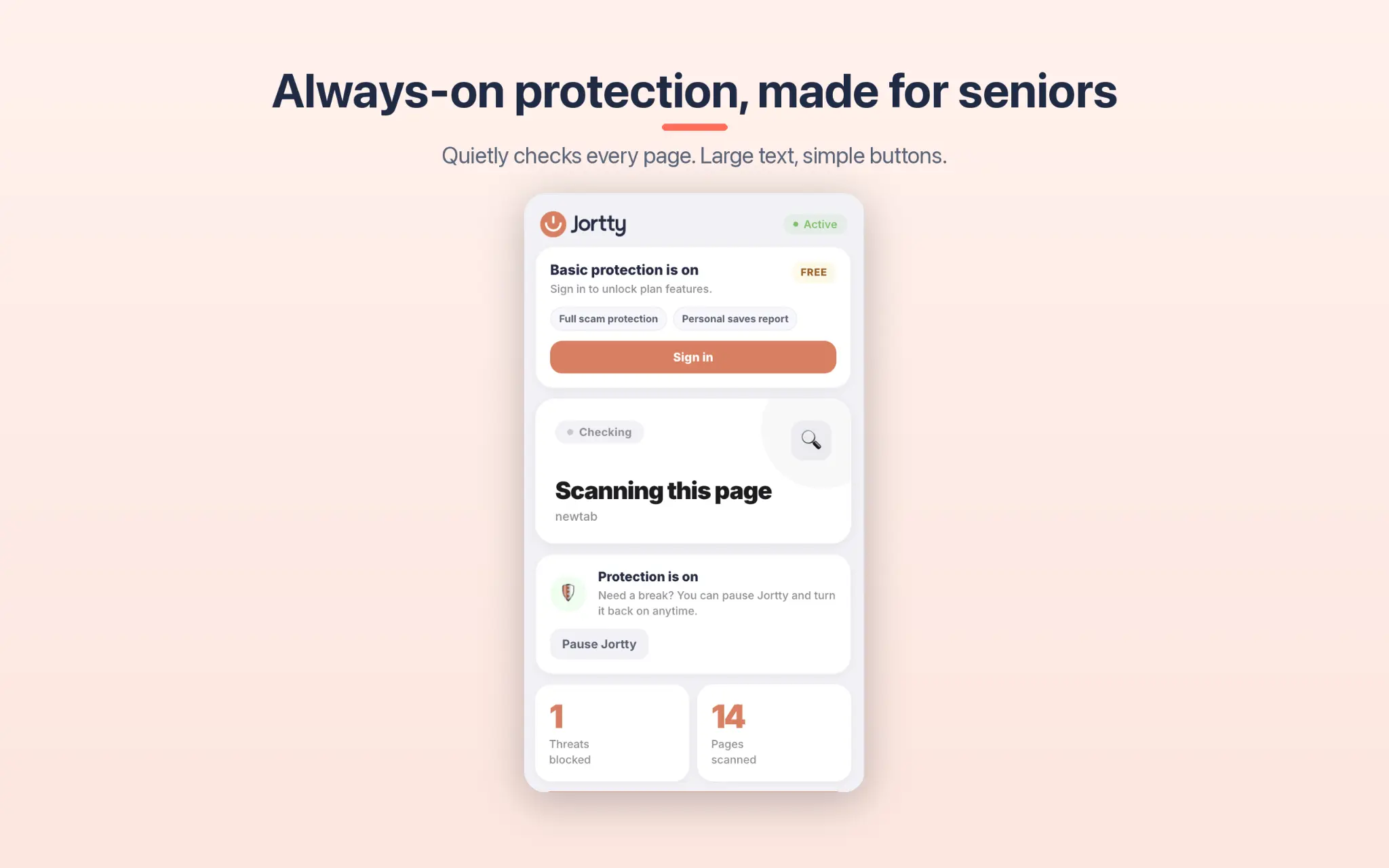 Jortty Shield always-on protection panel in Safari