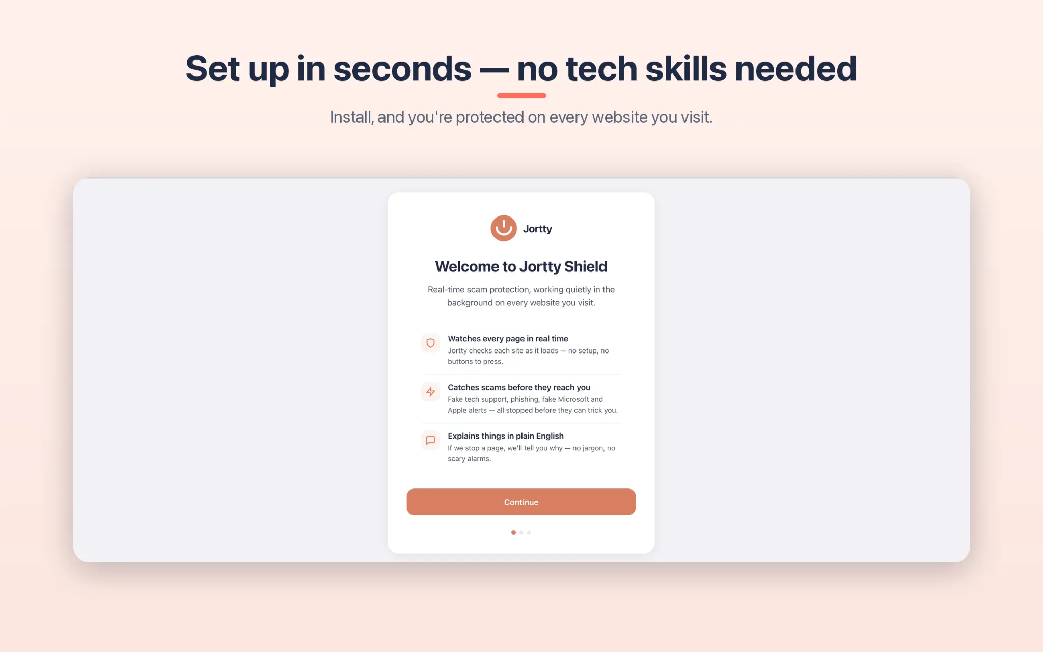 Jortty Shield welcome screen in Safari